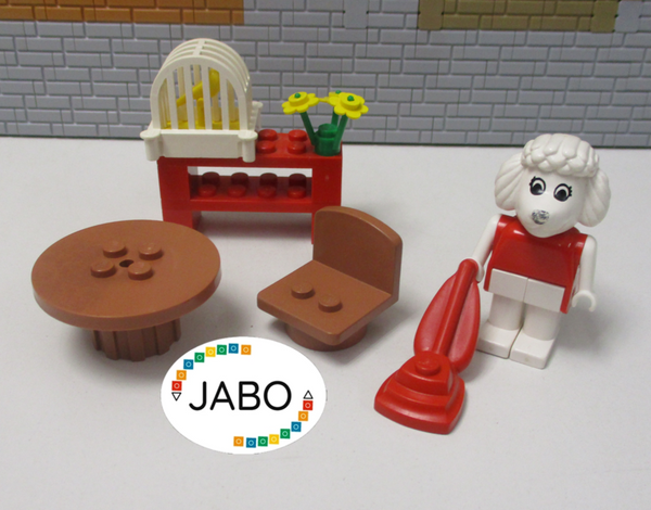 ( A10/1 ) Lego Fabuland Set Paulette Pudel Wohnzimmer Staubsauger Vogel (3788)