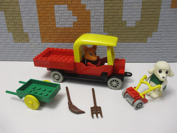 (D16/7 ) Lego Fabuland Set Auto Rasenmäher Figuren