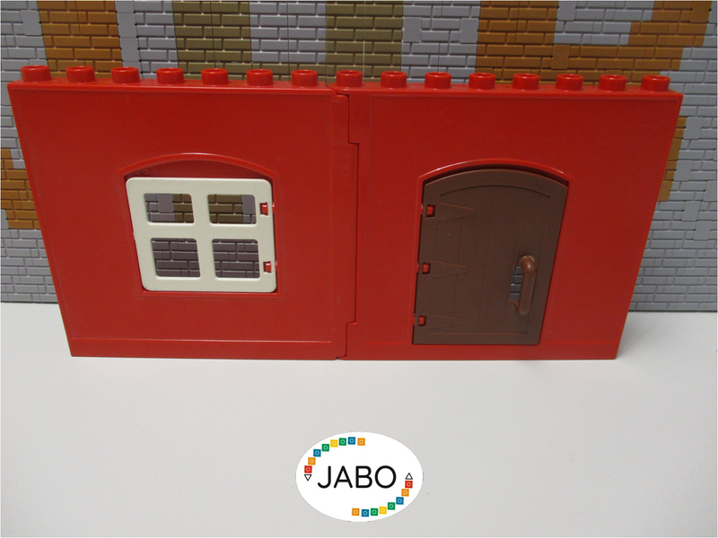 ( A17/18 ) LEGO Duplo Haus Seiten Teil Wand rot 2 Teilig Tür und Fenster