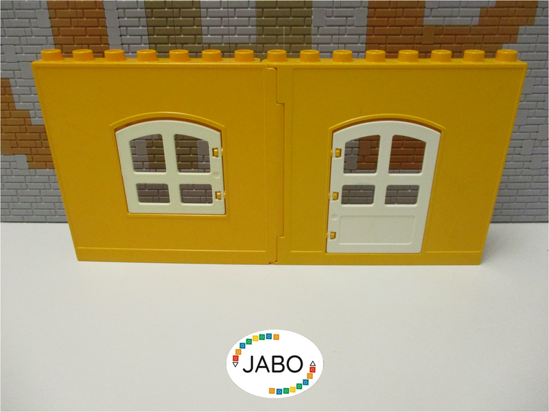 ( A17/17 ) LEGO Duplo Haus Seiten Teil Wand gelb 2 Teilig Tür und Fenster