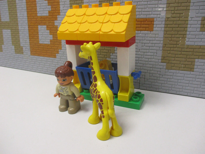 ( F 14 / 17  ) LEGO Duplo Futterkrippe Futtertrog mit Girafe und Figur Zoo Tierk