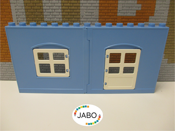 ( A 18 ) LEGO Duplo Haus Seiten Teil Wand hell blau 2 Teilig Tür und Fenster