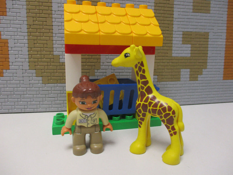 ( F 14 / 17  ) LEGO Duplo Futterkrippe Futtertrog mit Girafe und Figur Zoo Tierk