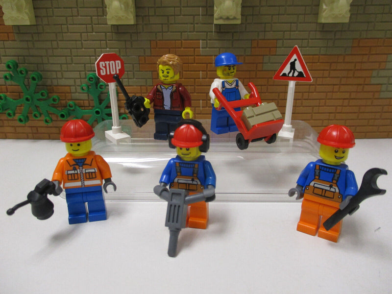 (B6/4) LEGO 5 x Bauarbeiter  + Zubehör Figuren City Minifiguren Bau Eisenbahn