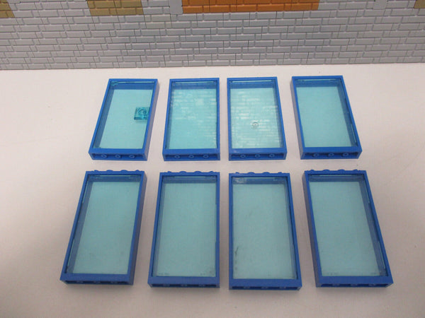 ( F12/10 ) Lego 7x Fenster 1x4x6 + Tür blau  City Haus Gebäude