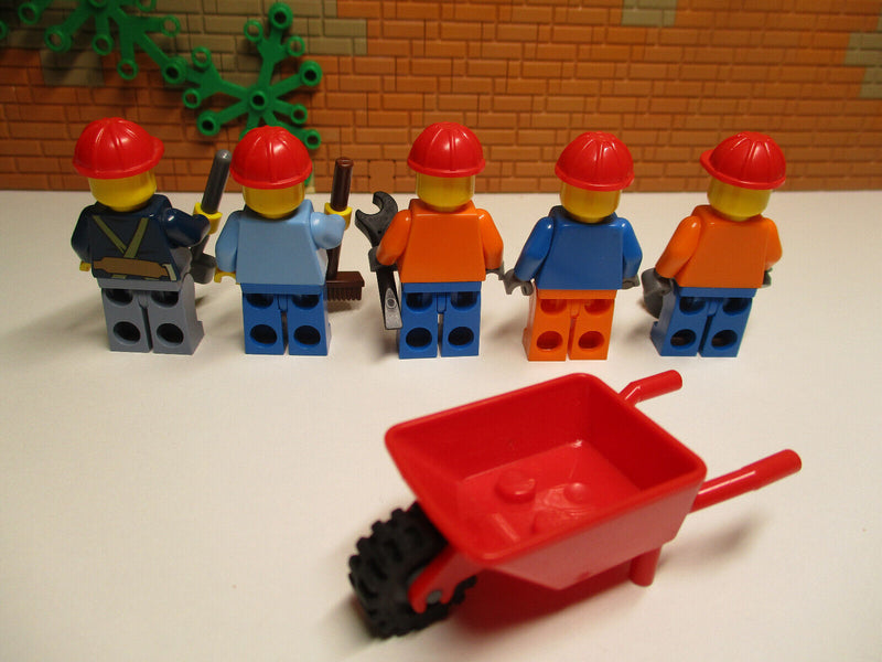 (L5/5/3) LEGO 5 x Bauarbeiter  + Zubehör Figuren City Minifiguren Bau Eisenbahn
