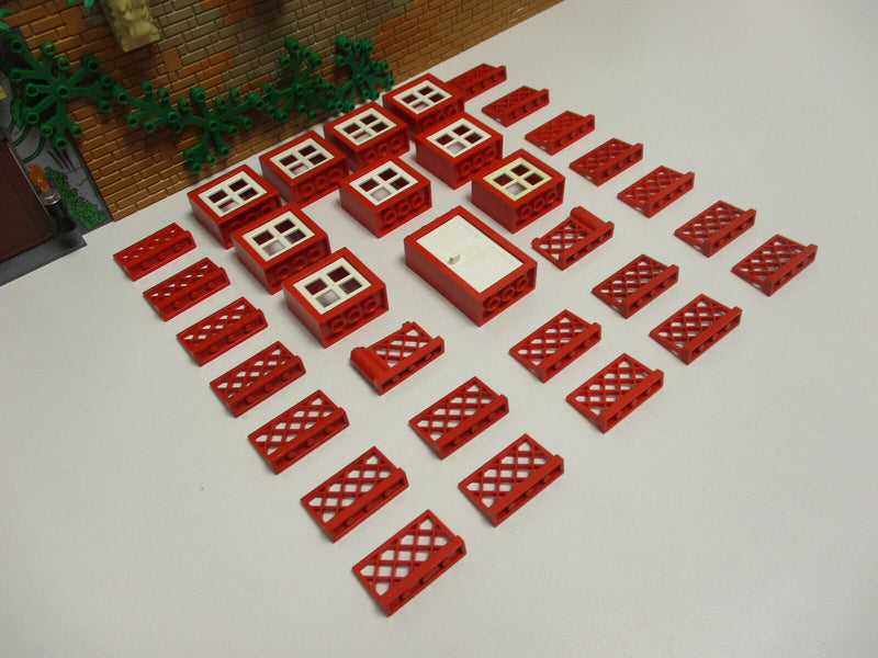( O6 / 22 / 5 ) LEGO 10x Fenster 1x Tür Rot Weiß 20x Zaun & Türen Rot 3853 3854
