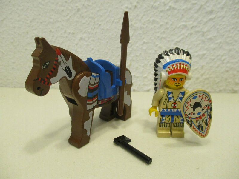 ( D7/5) Lego Figur ww024 IndianerhÃ¤uptling + Pferd Western 5923 6746 6763 6766