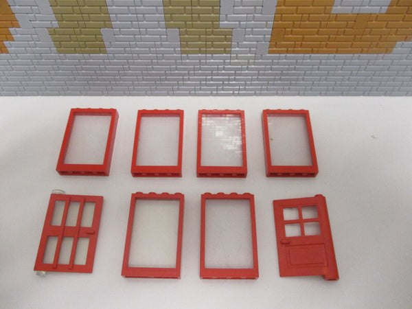(F12/19) Lego  6x Fenster 1x4x5 + Türen rot City Haus Gebäude