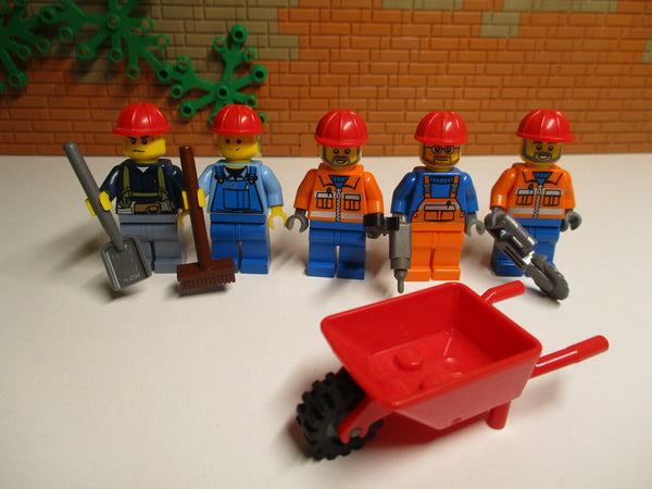 (L5/5/3) LEGO 5 x Bauarbeiter  + Zubehör Figuren City Minifiguren Bau Eisenbahn