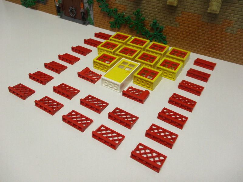 ( O6 / 2 ) LEGO 10x Fenster 1x Tür Gelb Rot 20x Zaun & Türen Tore 3853 3854 Haus