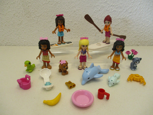 ( A9/25 ) LEGO Friends Figuren Set  Zubehör Surfbooard Kanu Tiere Beach