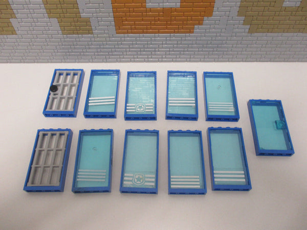 (F12/12) Lego 8x Fenster 1x4x6 + Tür + Gitter Tür/Fenster blau City Haus Gebäude
