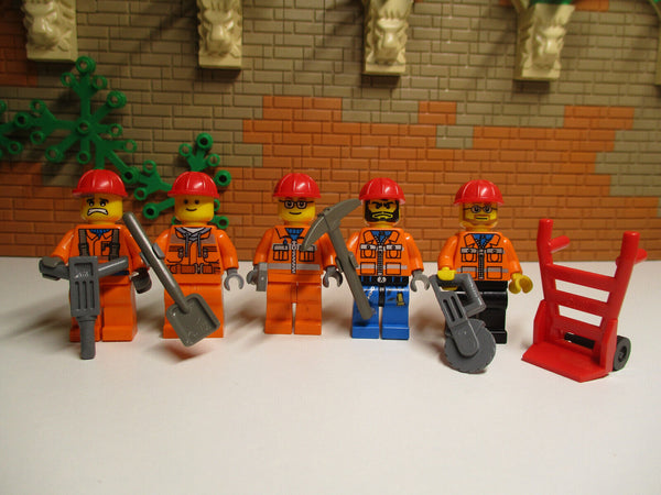 (L5/5/2) LEGO 5 x Bauarbeiter  + Zubehör Figuren City Minifiguren Bau Eisenbahn