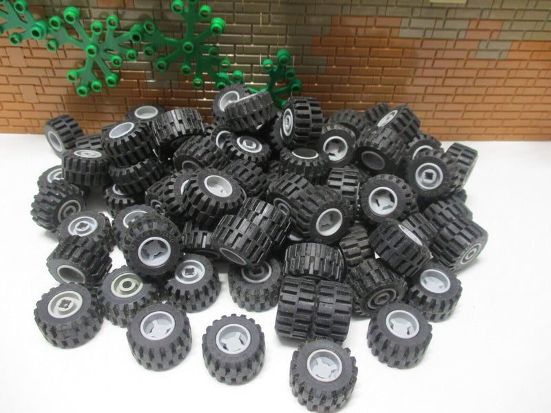 (G1/9) Lego 80 Räder Reifen Rad mit gelber Felge Auto Truck LKW 6015