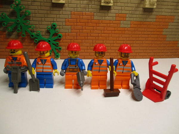 (L5/5/4) LEGO 5 x Bauarbeiter  + Zubehör Figuren City Minifiguren Bau Eisenbahn