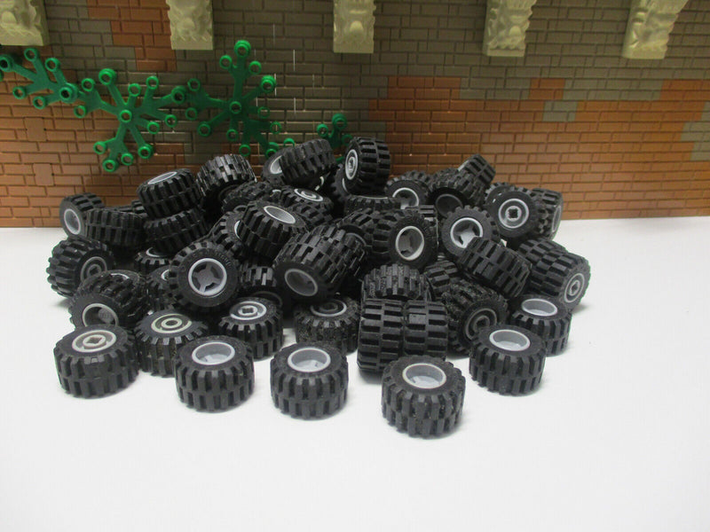 (G1/9) Lego 80 Räder Reifen Rad mit gelber Felge Auto Truck LKW 6015