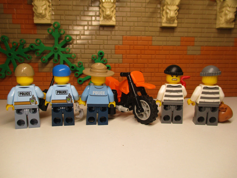 (L5/5/12 ) LEGO 5 Polizei Minifiguren + Zubehör und Motorrad Figuren City