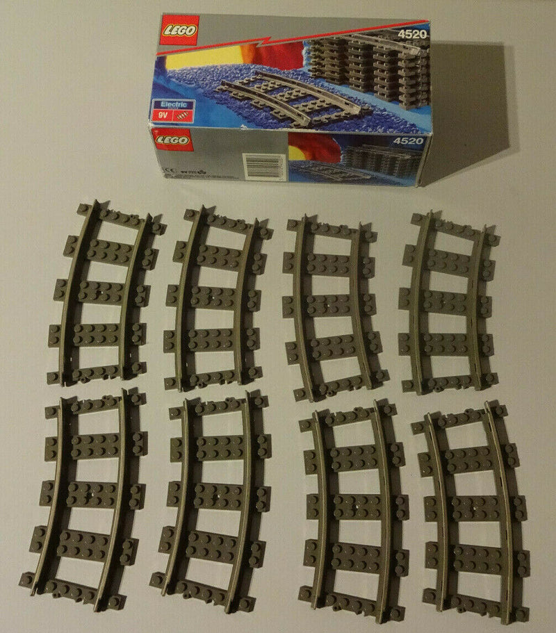 (J15) Lego 4520 8x gebogene Schienen MIT OVP 9 Volt GEBRAUCHT Eisenbahn